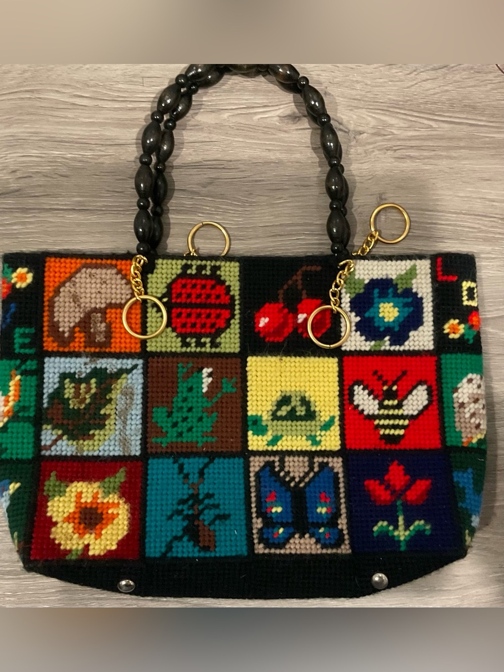Multicolor Handmade Needlepoint Tote Bag